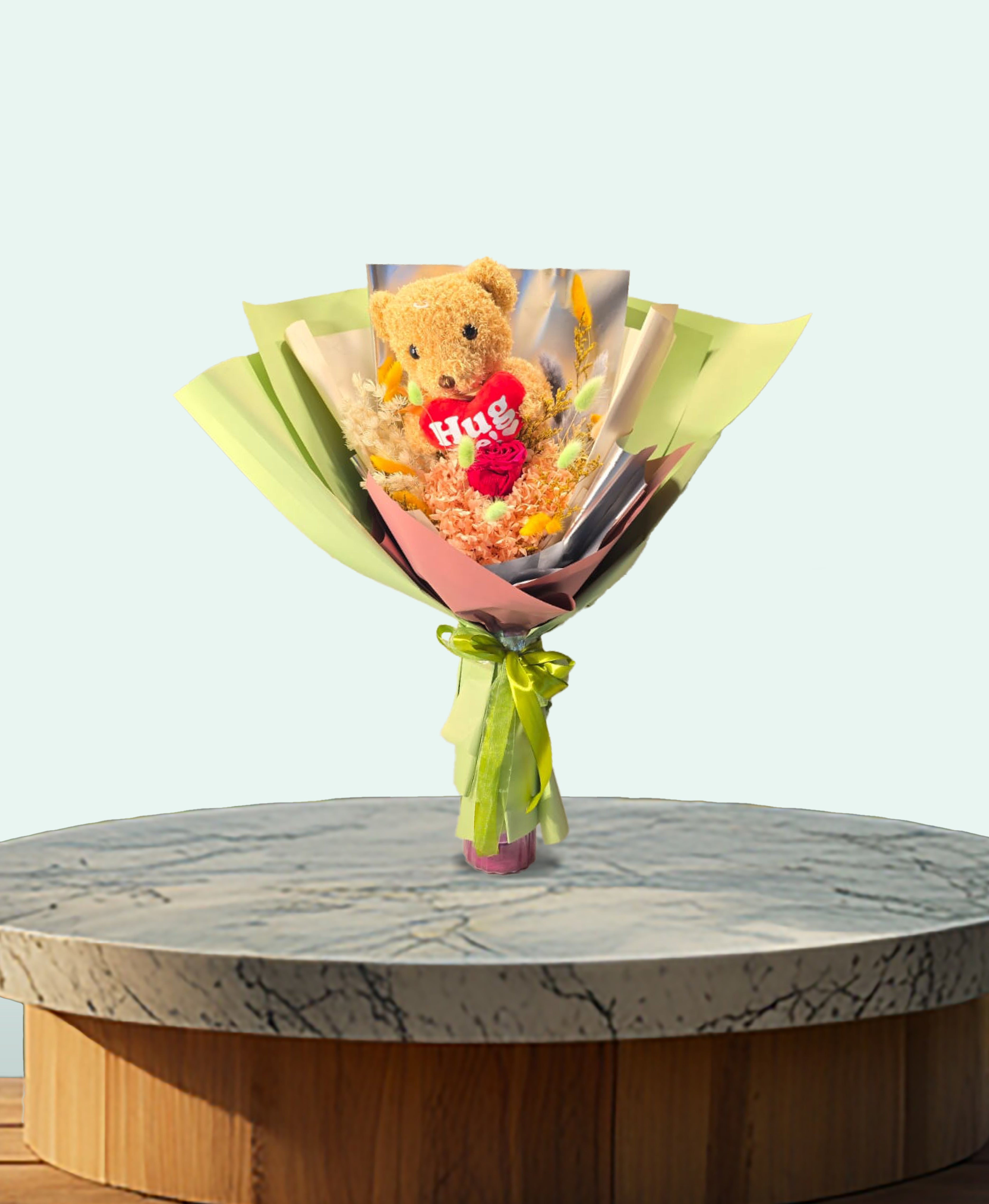 Teddy Hug Green Bloom Bouquet
